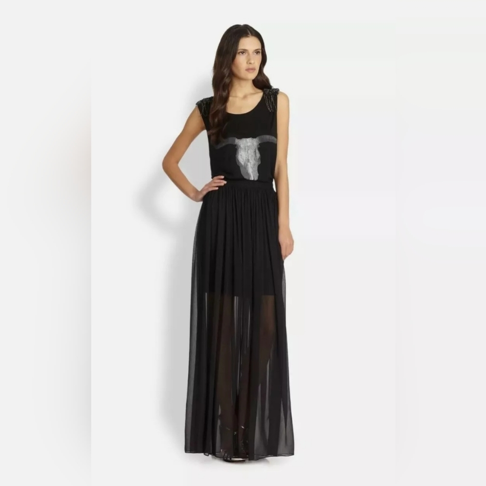 Alice + Olivia 100% Organza Silk Semi Sheer Maxi Skirt Black Elegant US4 S